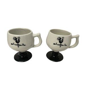 Set of 2 Farmhouse Rooster Mugs  Weather Vane Footed Black Base 4 1/2" x 4 1/2"
